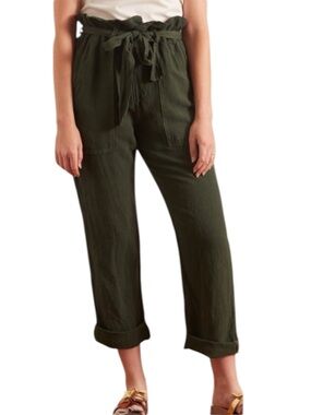 NSF Revolve Josephine Paper Bag Linen Blend Cargo Utility Pants in Green